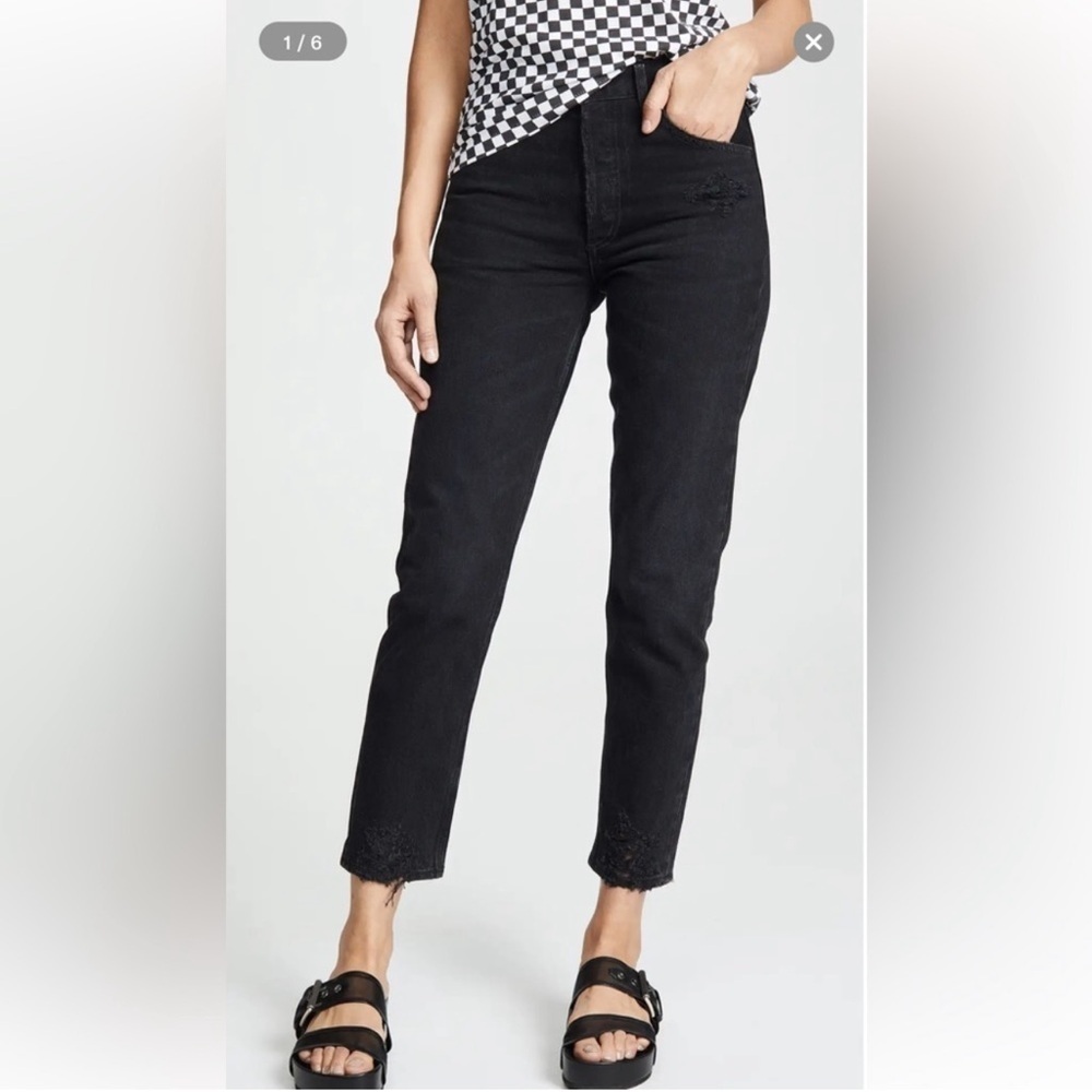 Agolde Jamie Plume dark distressed straight jeans